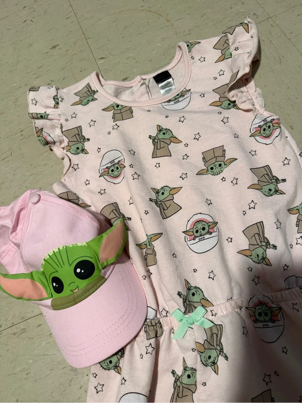 Star Wars Pink Baby Yoda Print Girls Pajama Romper with Matching Cap